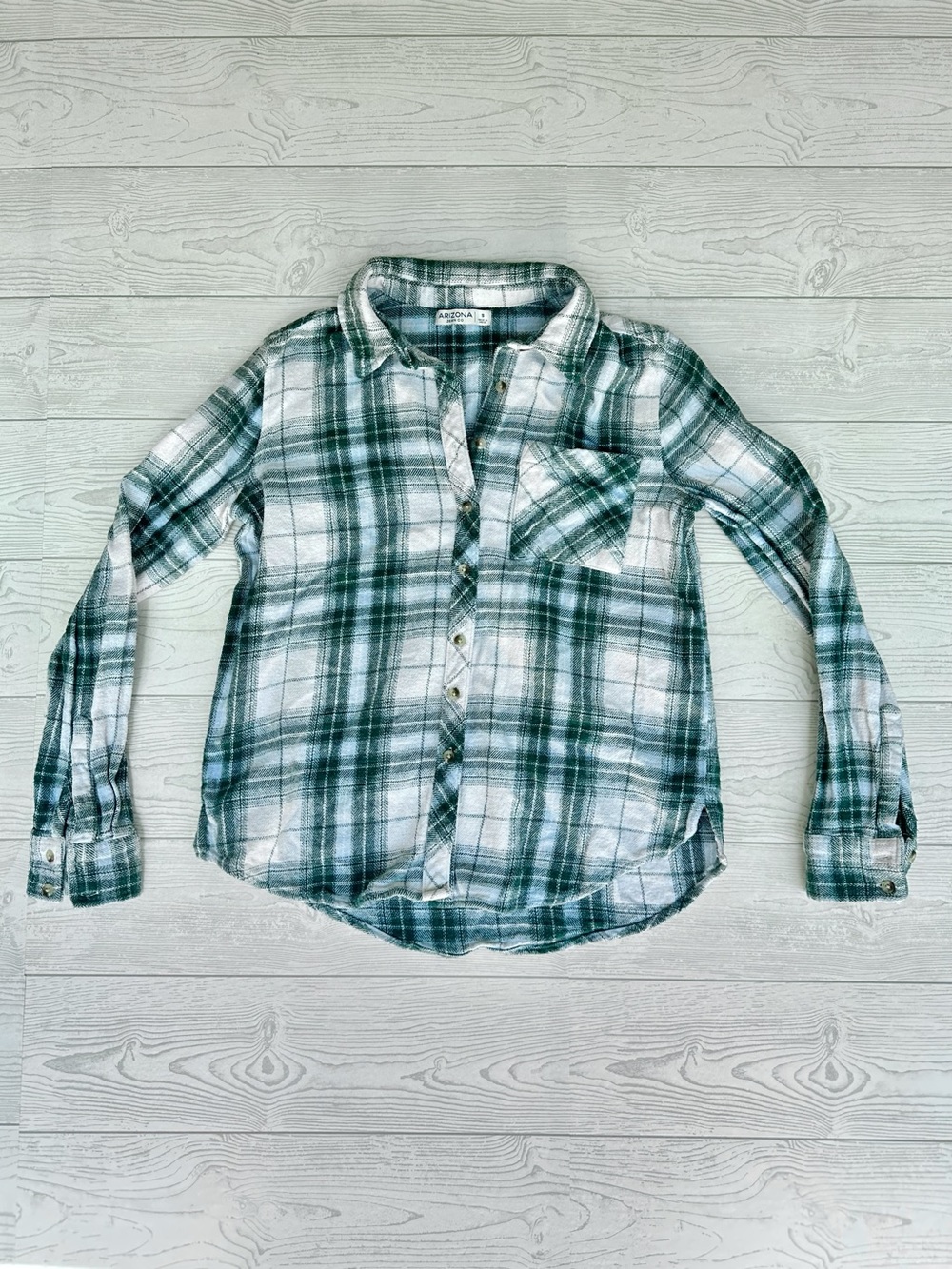 Arizona Jean Co. Woman’s Green & White Plaid Flannel Shirt 100% Cotton | Size S